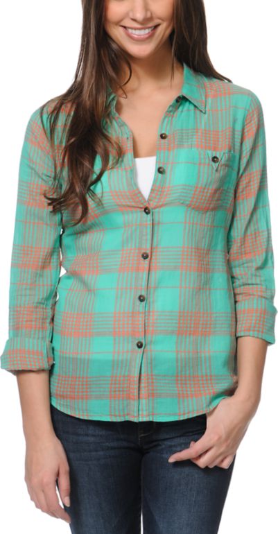 Volcom Girls Calmate Plaid Button Up Shirt