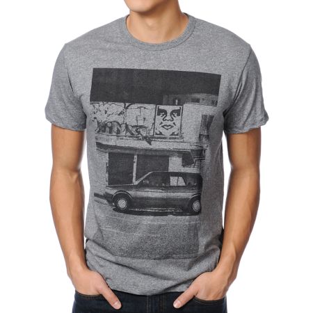 Obey Paris Photo From The North Charcoal Grey Tee Shirt