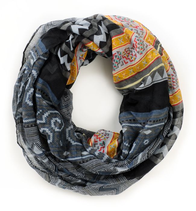 D&Y Mixed Black Tribal Print Infinity Scarf