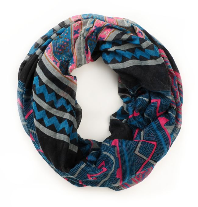 D&Y Mixed Navy Blue Tribal Print Infinity Scarf