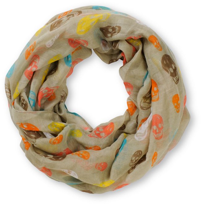 D&Y Beige Skull Print Infinity Scarf