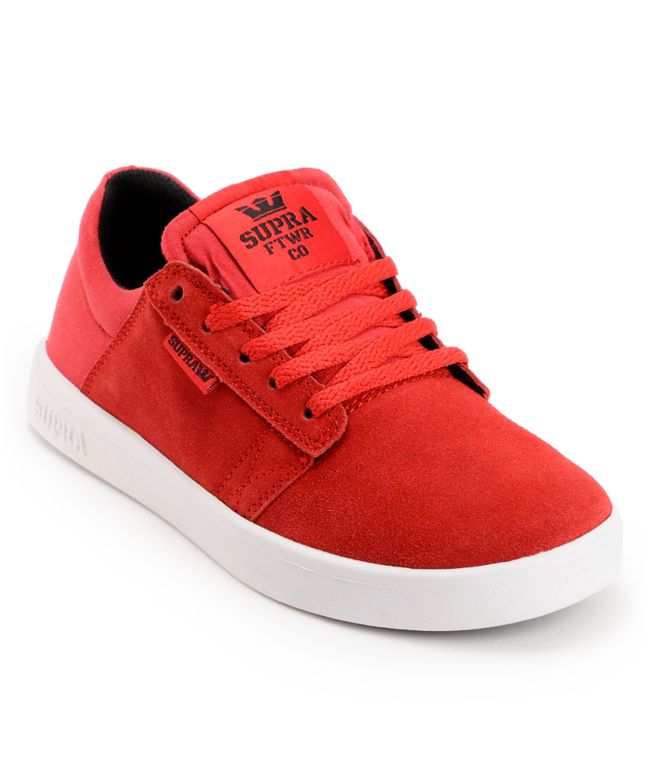 Supra Westway Red & White Kids Skate Shoes