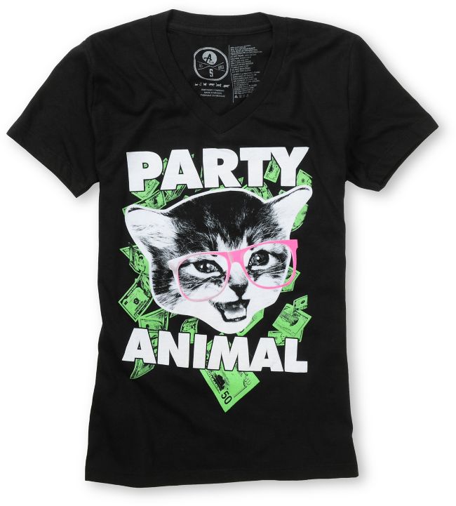 A-Lab Party Animal Black V-Neck Tee Shirt