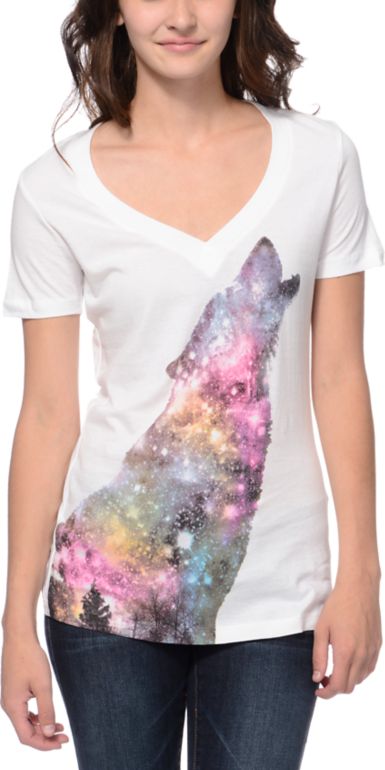 Empyre Girls Running With The Night White V-Neck Tee Shirt