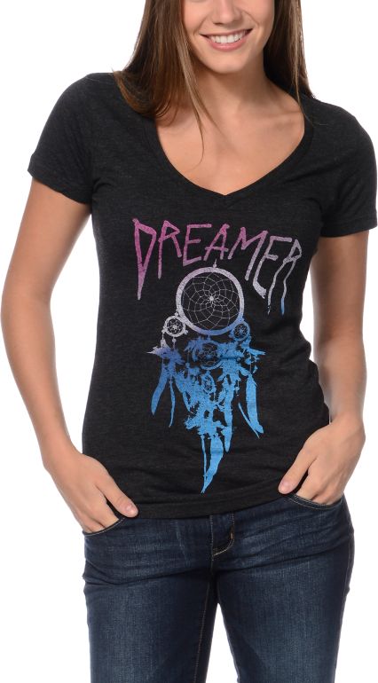 Empyre Girls Dreamer Charcoal V-Neck Tee Shirt
