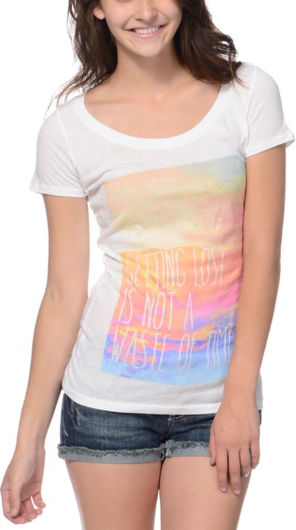 Empyre Girls Getting Lost White Scoop Neck Tee Shirt