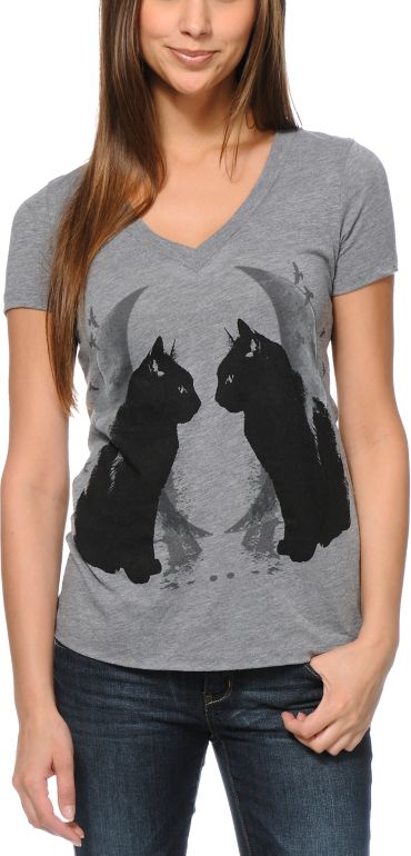 Empyre Girls Seeing Double Grey V-Neck Tee Shirt