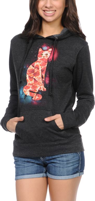 A-Lab Girls Pizza Cat Charcoal Pullover Hoodie