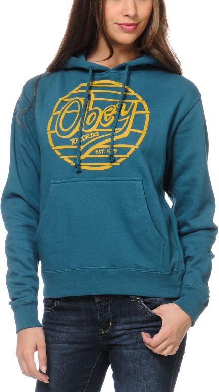 Obey Girls Obey Records Teal Pullover Hoodie