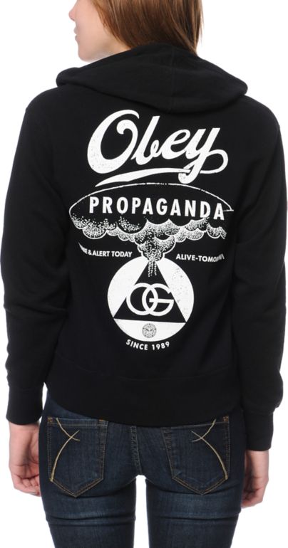 Obey Nuclear Attack Black Zip Up Hoodie