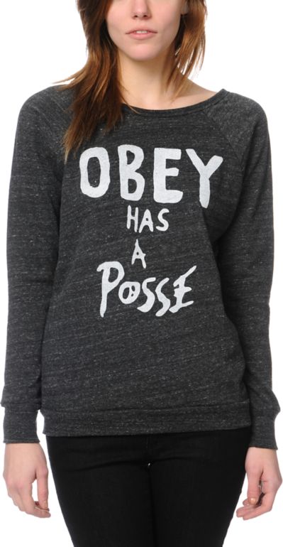 Obey Has A Posse Heather Grey Crew Neck Sweatshirt