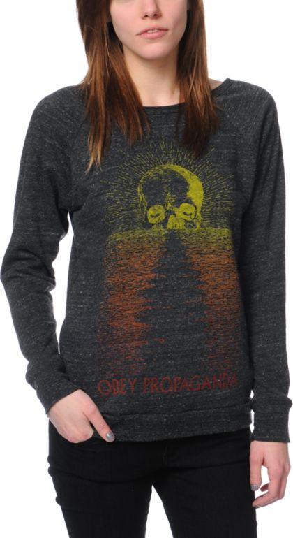 Obey Midnight Sun Heather Black Vandal Crew Neck Sweatshirt