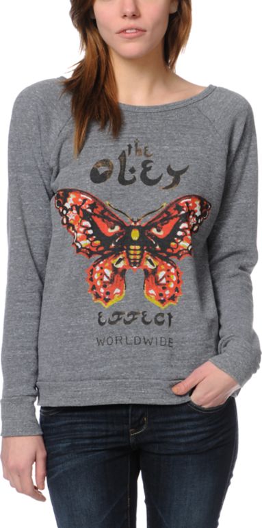Obey The Effect Heather Grey Crew Neck Sweatshirt