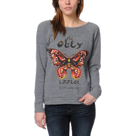 Obey The Effect Heather Grey Crew Neck Sweatshirt