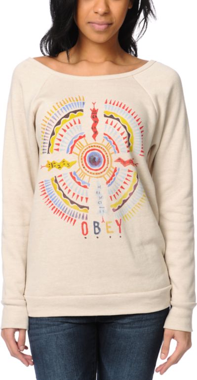 Obey Sand Pearl Beige Crew Neck Sweatshirt