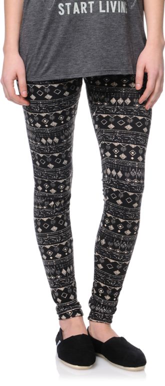 Empyre Girl Black & Cream Tribal Print Leggings