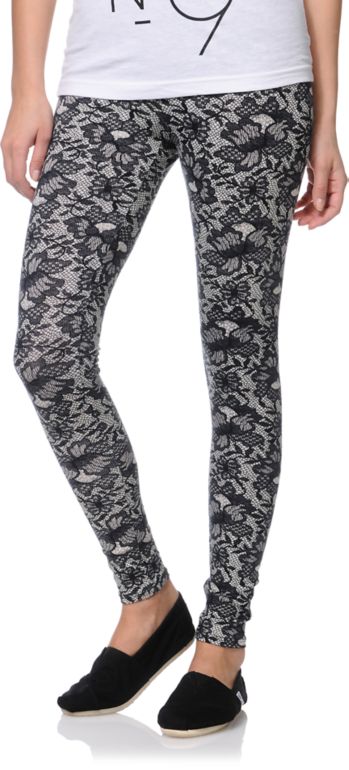Empyre Girls Black & White Lace Print Leggings