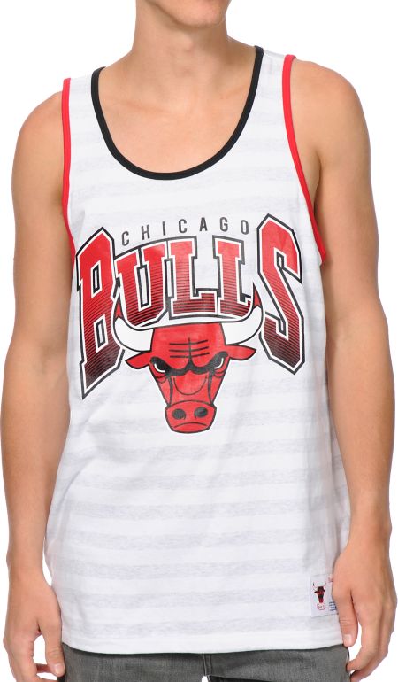 NBA Chicago Bulls White & Grey Striped Tank Top