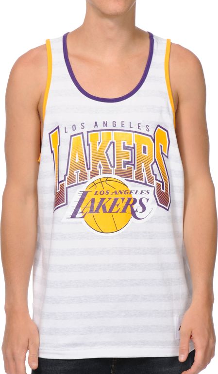 NBA Los Angeles Lakers White & Grey Striped Tank Top