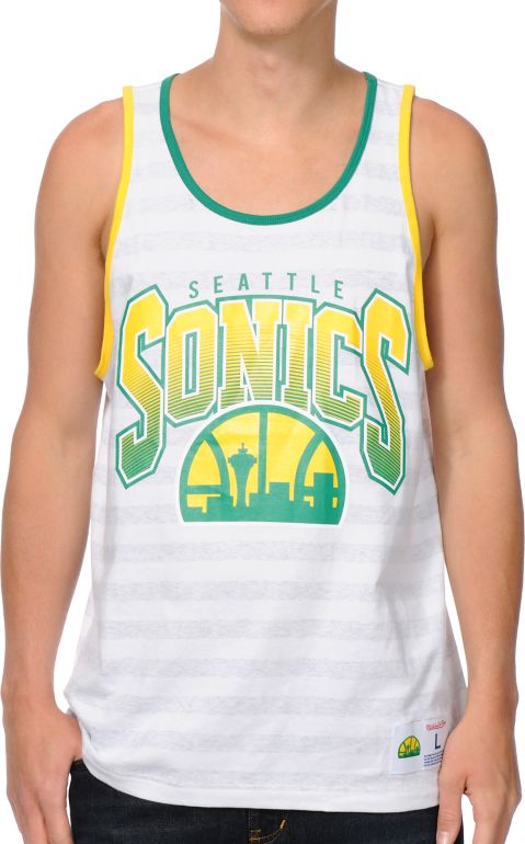 NBA Seattle Super Sonics White & Grey Striped Tank Top