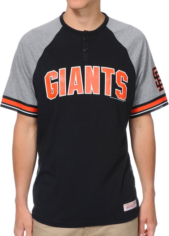 MLB Mitchell and Ness San Francisco Giants Black Henley Tee Shirt
