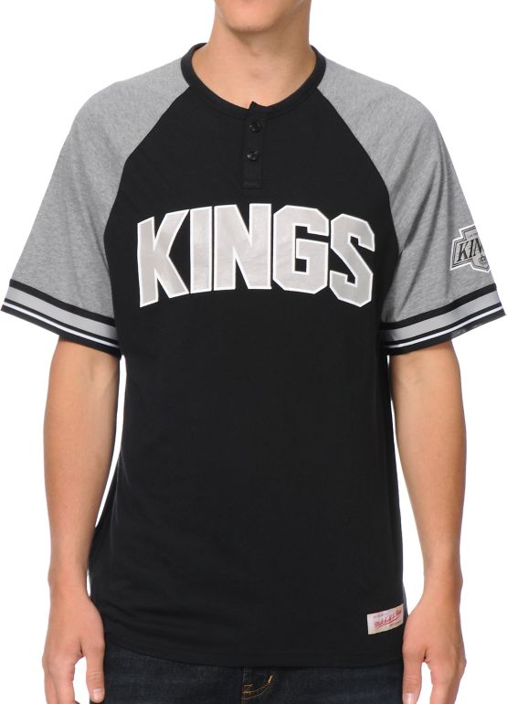 NHL Mitchell and Ness LA Kings Travel Black Henley Tee Shirt
