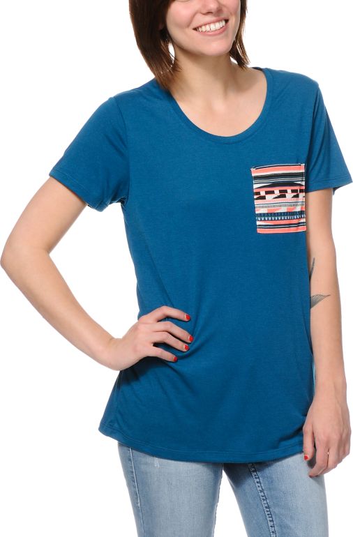 Empyre Girls Kessler Lyons Blue Tribal Print Pocket Tee Shirt