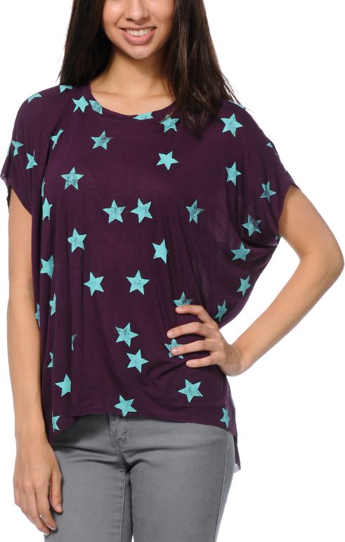 Empyre Girls Orinda Pontent Purple Stars Dolman Top