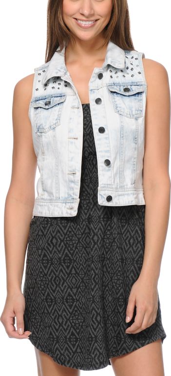 Empyre Girls Willow Light Wash Studded Denim Vest