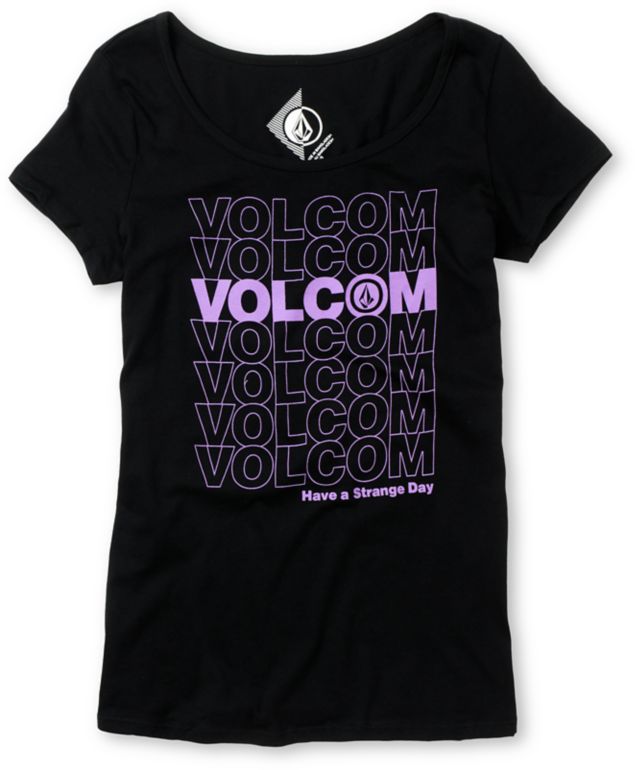 Volcom Girls Thank You Scoop Neck Black Tee Shirt