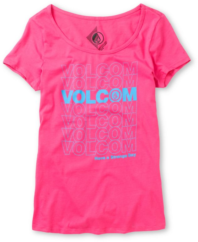 Volcom Girls Thank You Scoop Neck Pink Tee Shirt