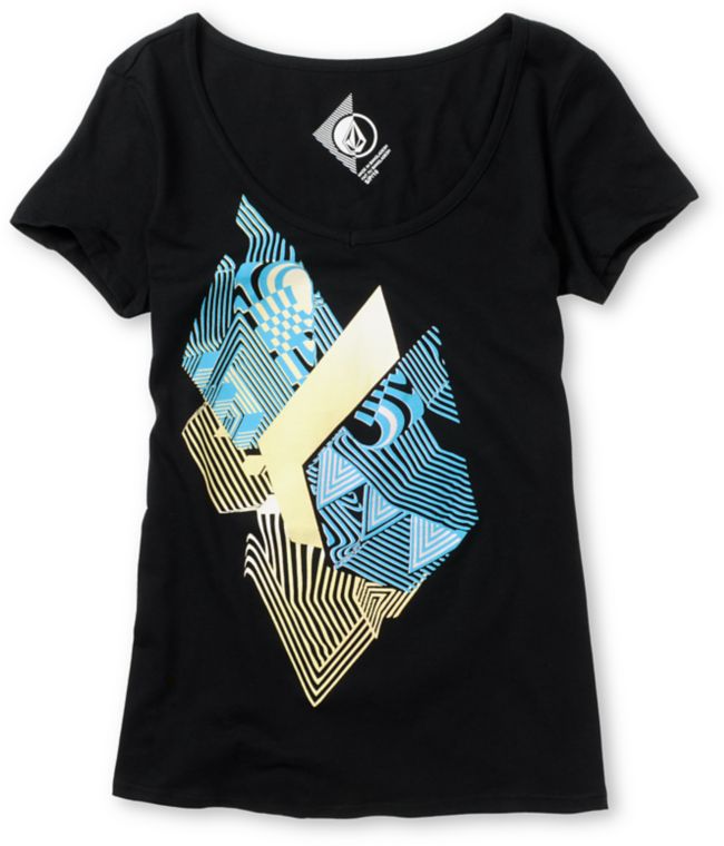 Volcom Girls Litterstone Black V-Neck Tee Shirt