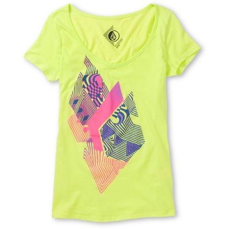 Volcom Girls Litterstone Neon Green V-Neck Tee Shirt