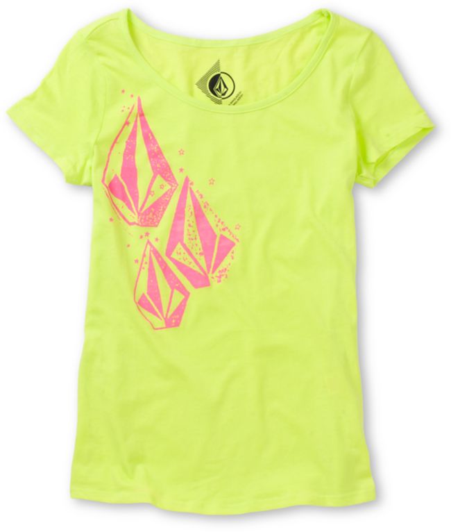 Volcom Girls Stonar Neon Green Scoop Neck Tee Shirt