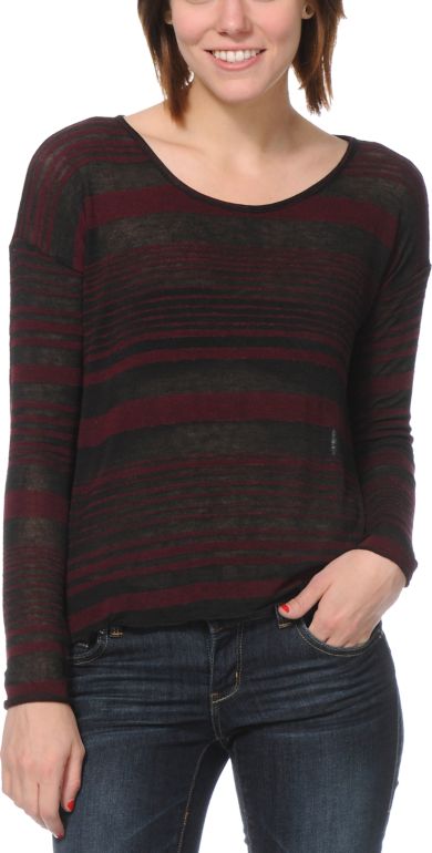Obey Revelry Burgundy Stripe Long Sleeve Top