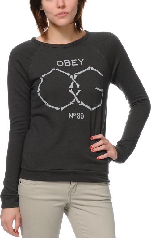 Obey OG Bones Dark Graphite Echo Crew Neck Sweatshirt