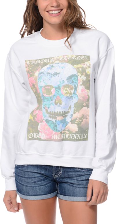 Obey LAmour Eternal White Crew Neck Sweatshirt