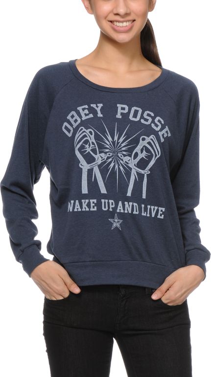 Obey Wake Up And Live Navy Blue Raglan Top