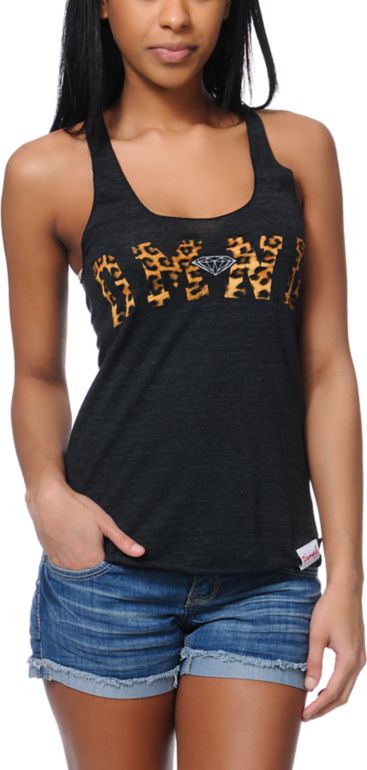 Diamond Supply Girls DMND Leopard Charcoal Tank Top