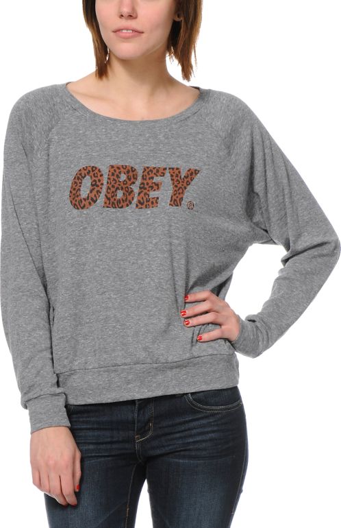 Obey Cheetah Font Grey Raglan Top