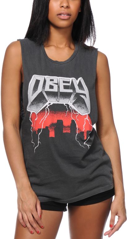 Obey Stone Black Moto Cut-Off Tank Top