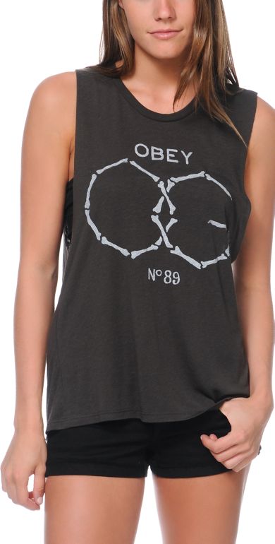 Obey OG Bones Graphite Moto Cut-Off Tank Top