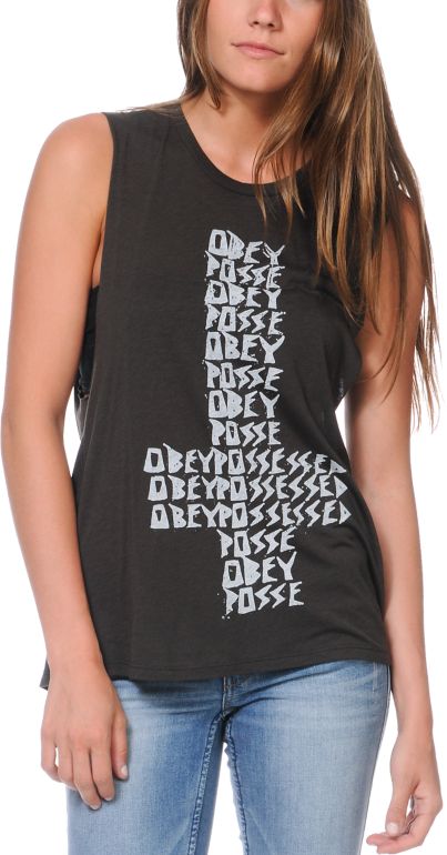Obey Possessed Graphite Moto Cut-Off Tank Top