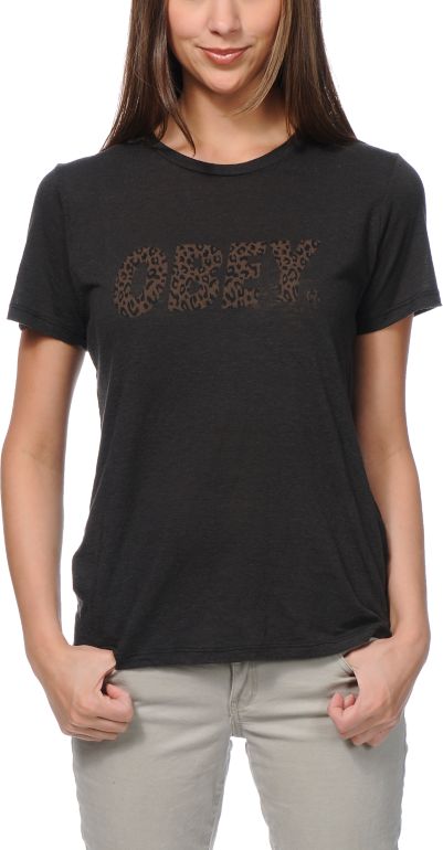 Obey Cheetah Font Black Tee Shirt