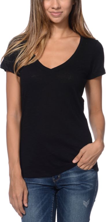Zine Girls Black Beta V-Neck Tee Shirt