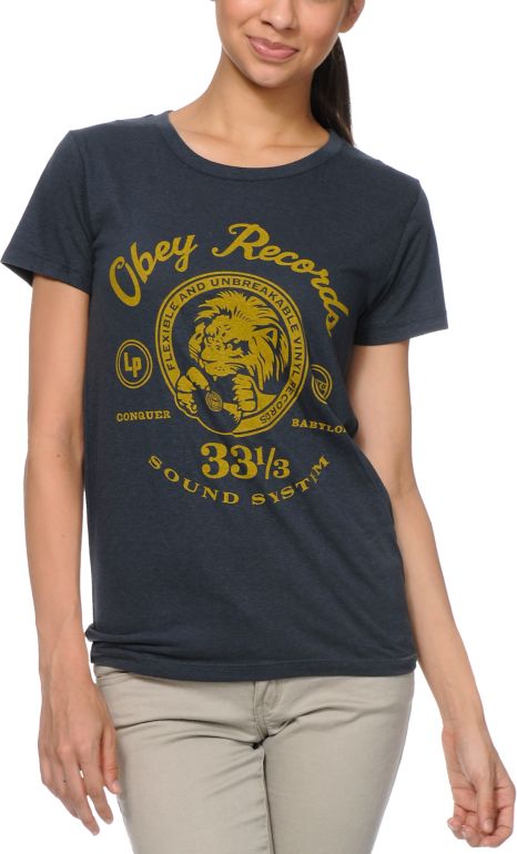 Obey Conquer Babylon Navy Tee Shirt