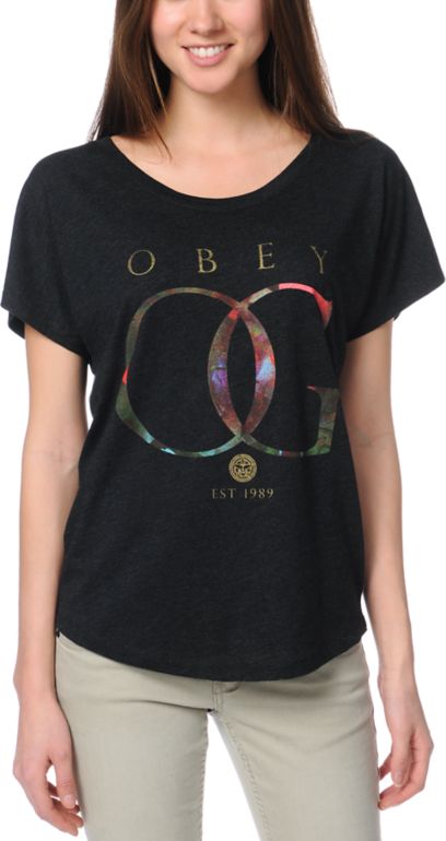 Obey OG Rose Gold Heather Black Dolman Tee Shirt