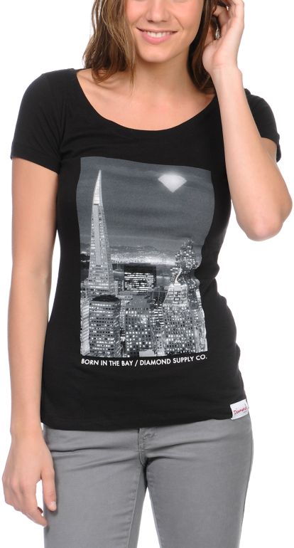 Diamond Supply Girls Born In The Bay Pt 2 Black Scoop Neck Tee