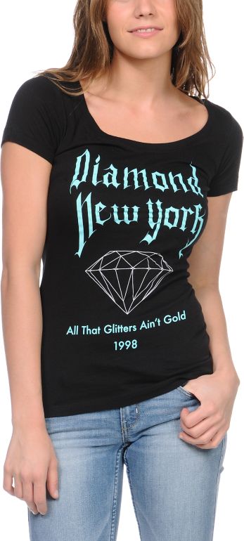 Diamond Supply Girls All That NY Black Scoop Neck Tee