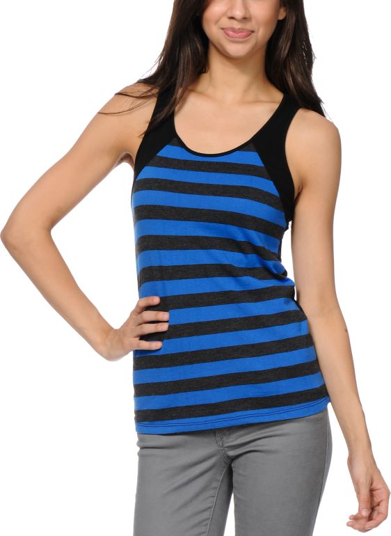 Zine Girls Princess Blue & Charcoal Stripe Tank Top